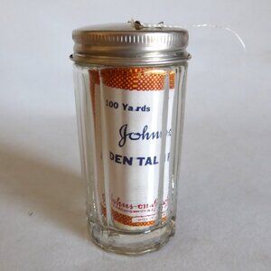 VINTAGE 1950 JOHNSON & JOHNSON GLASS DENTAL FLOSS DISPENSER CANISTER